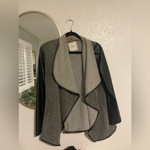 Jack by BB Dakota Asymmetrical Jacket with Faux Leather Sleeves, Size Large